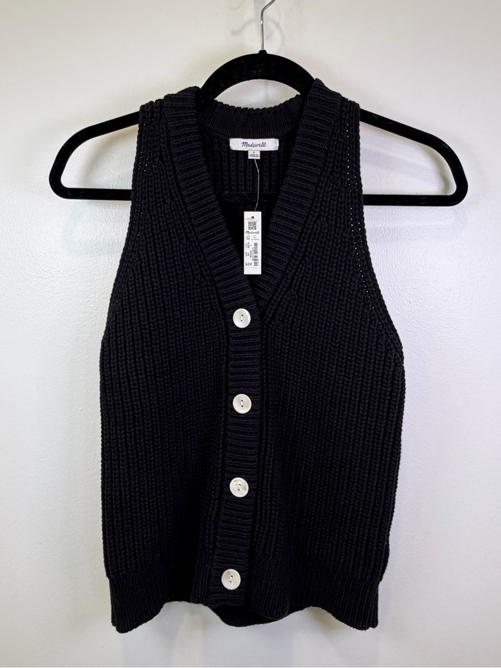 Madewell‎ Chunky Knit Button Front Sweater Vest Black S NWT Layering Sleeveless